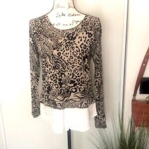 Kensie Scoop Neck Marled Mock-Layer Sweater Top Size XS